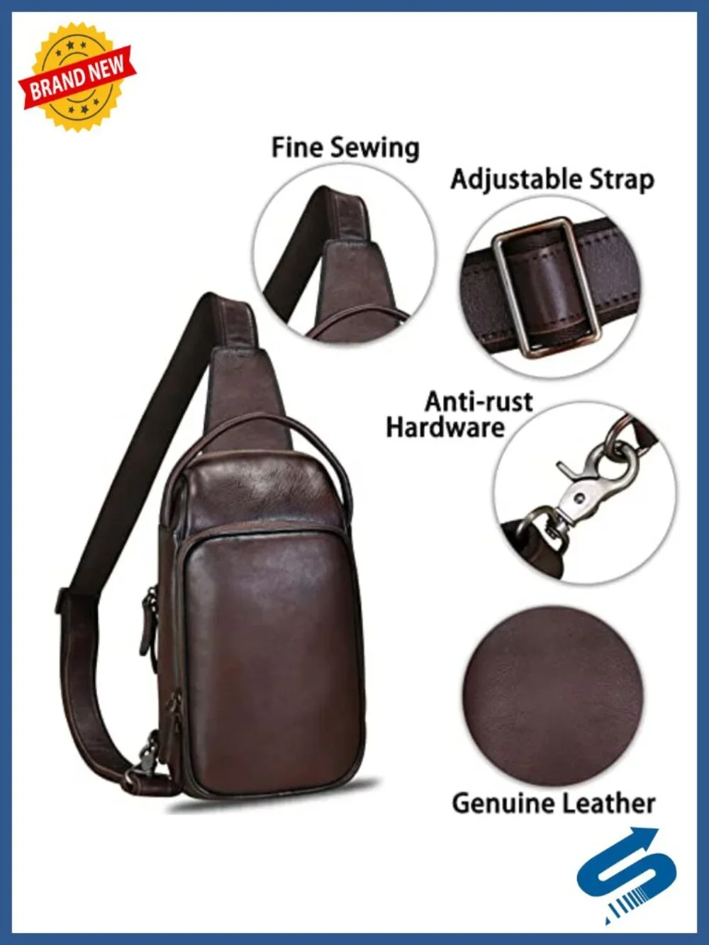 Genuine Leather Sling Bag Crossbody Backpack Daypack
